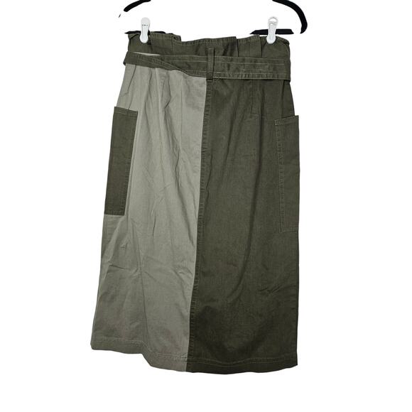 NEW Banana Republic 8 Olive Miliatry Green Colorblock Skirt Belted Button Front - Picture 3 of 5